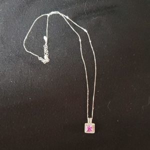 Pink sapphire and diamond pendant necklace